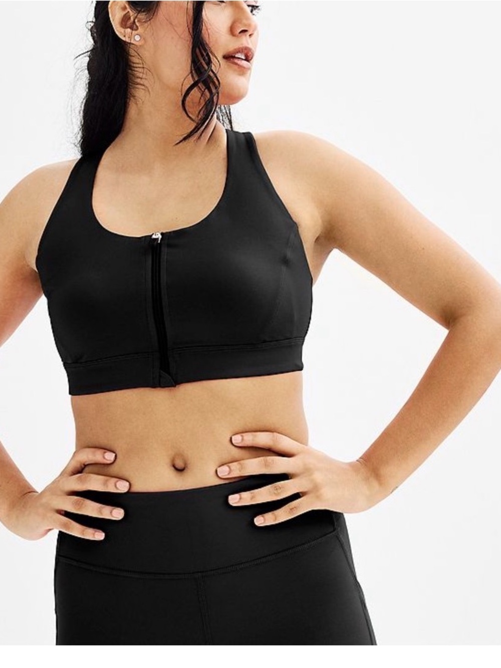 Women’s Tek Gear Black Front-Zip Stretch Medium Support Bra SZ XL NWT